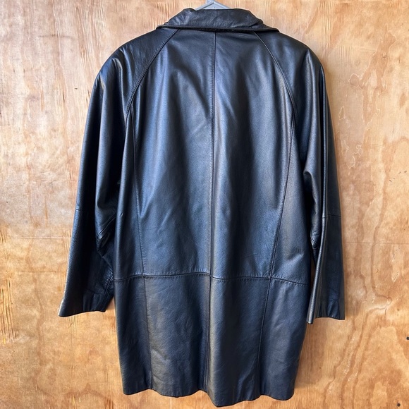 Pelle Vintage Black Leather Longline Button Down Jacket Coat - Picture 11 of 12